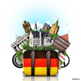 Picture of Germany german landmarks travel and retro suitcase